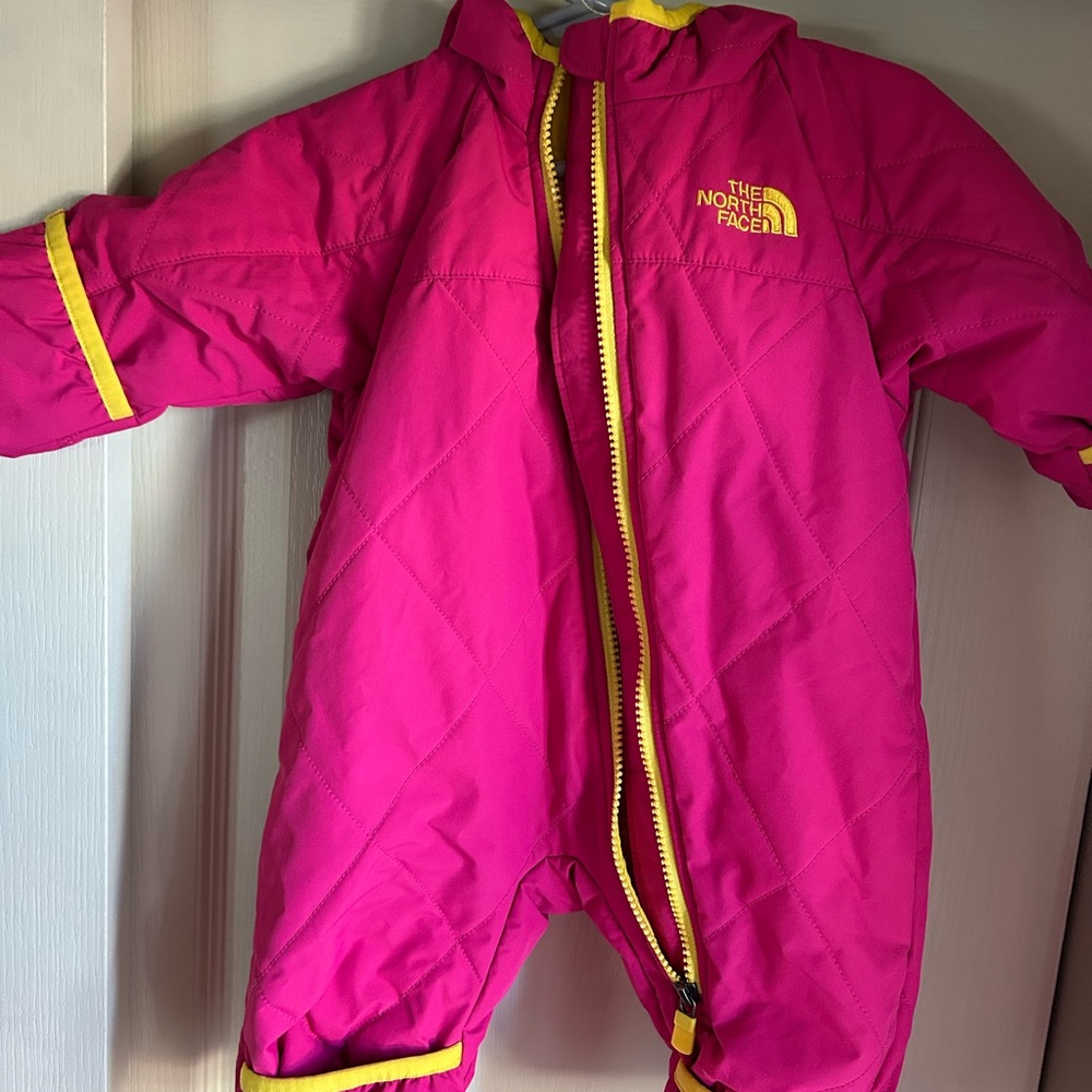 The North Face Pink and Yellow Kids One Piece Footie